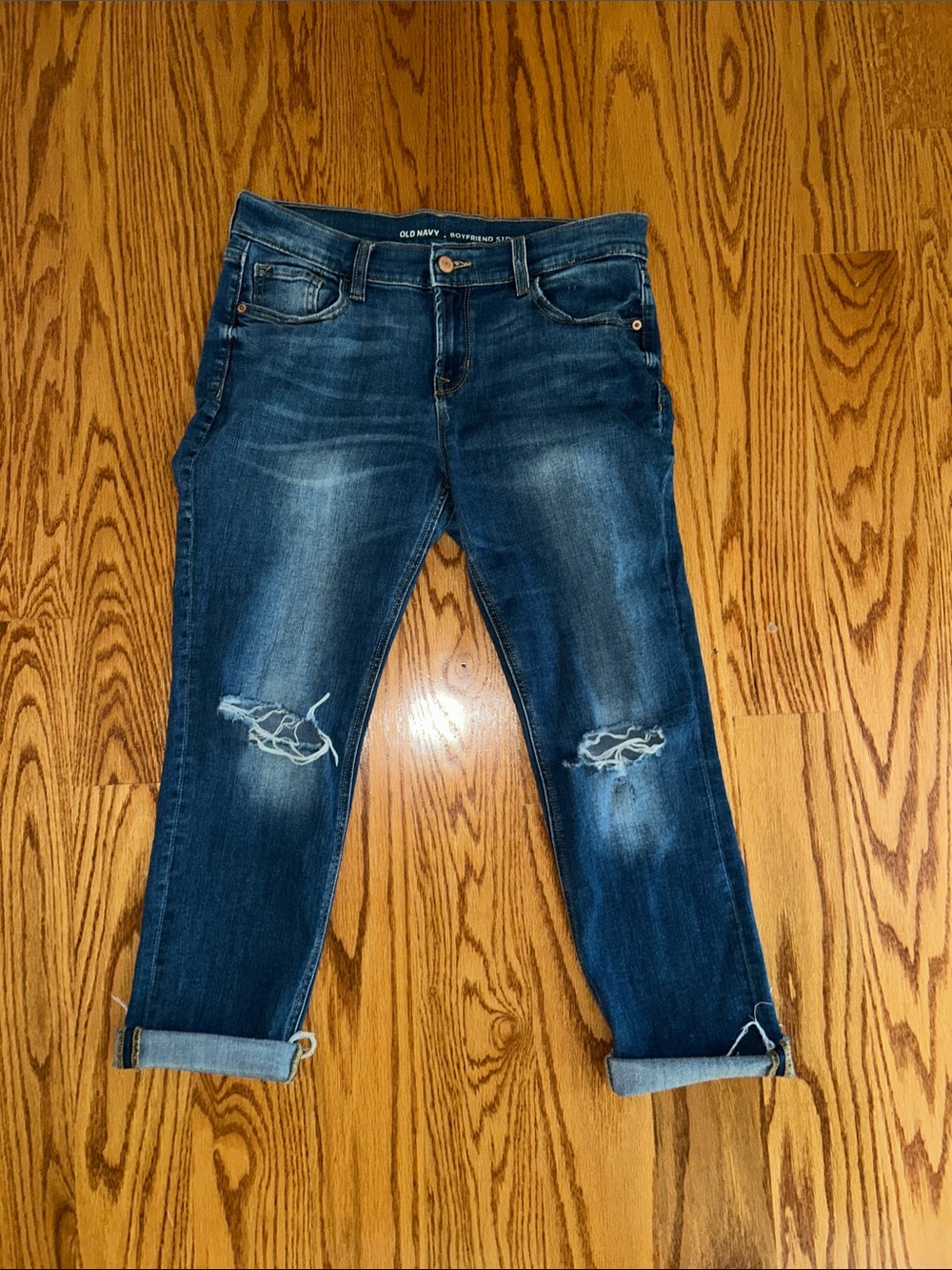 Old Navy | Dark Distressed Ripped Boyfriend Straight Skinny Capris Jeans